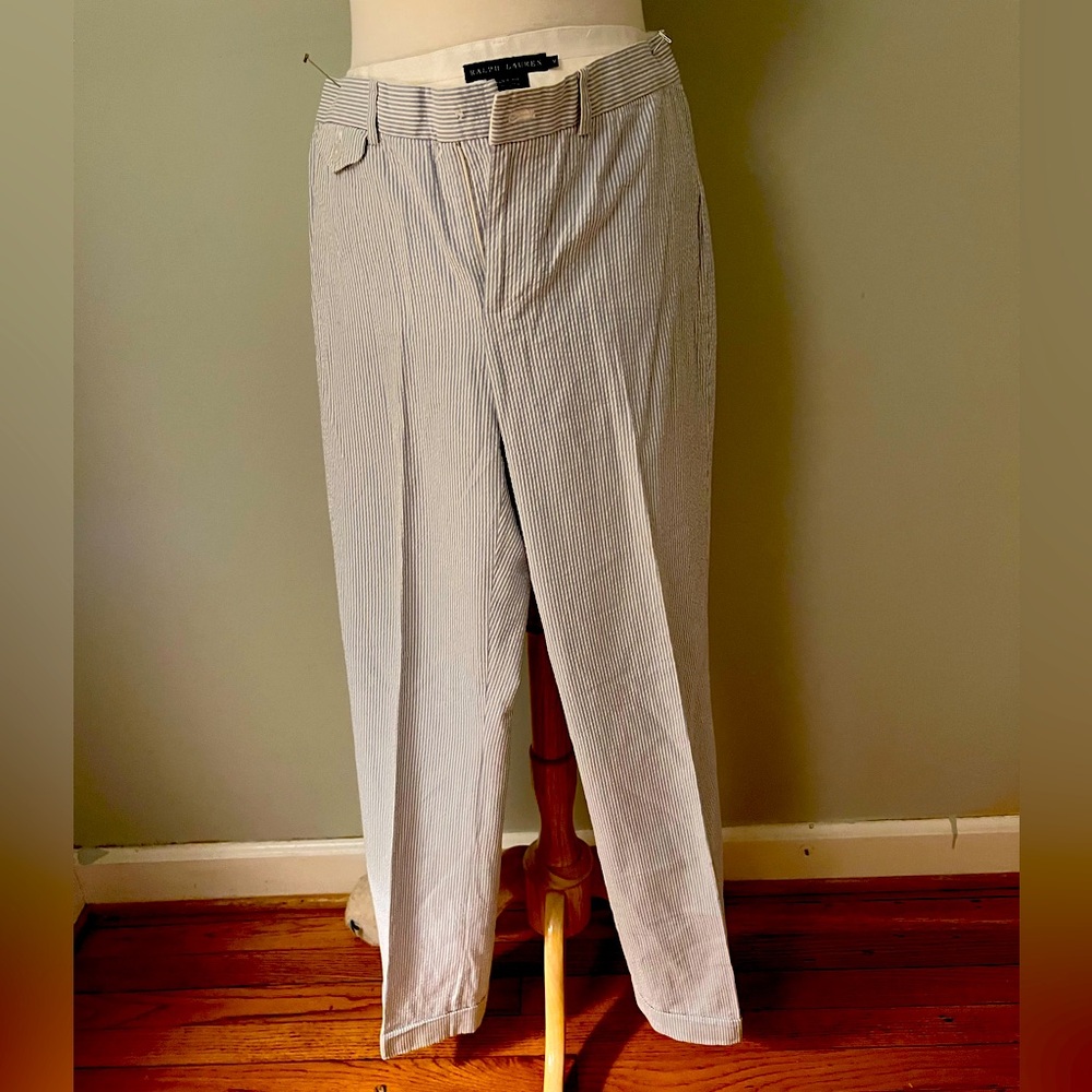 Ralph Lauren seersucker trouser! sz 8, Light blue/white.
